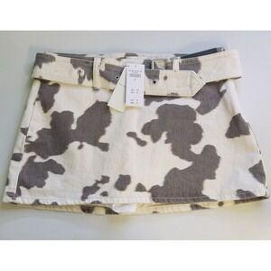 Abercrombie Fitch Cow Print Mid Rise Skort 25 NWT Denim Brown Cream HTF